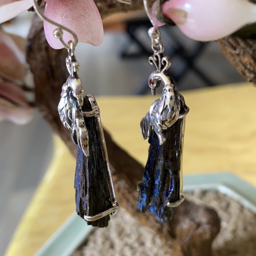 Vintage 925 aura rainbow kyanite peacock earring - Picture 2 of 6